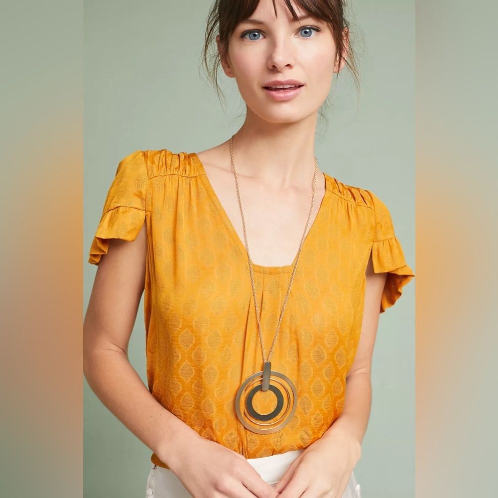 Anthropologie Maeve Hailey Flutter-Sleeve Top M